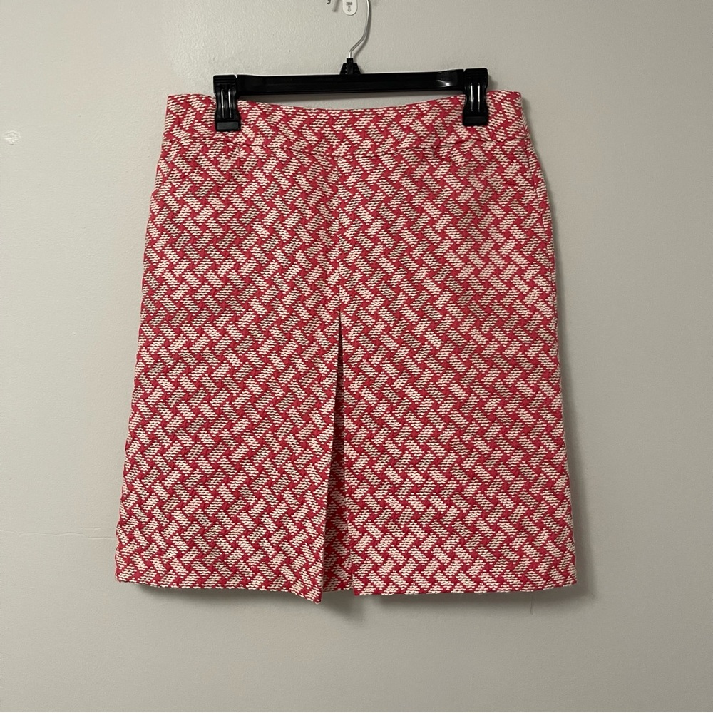 Talbots Red white tweed print skirt with front hem split - Picture 1 of 3